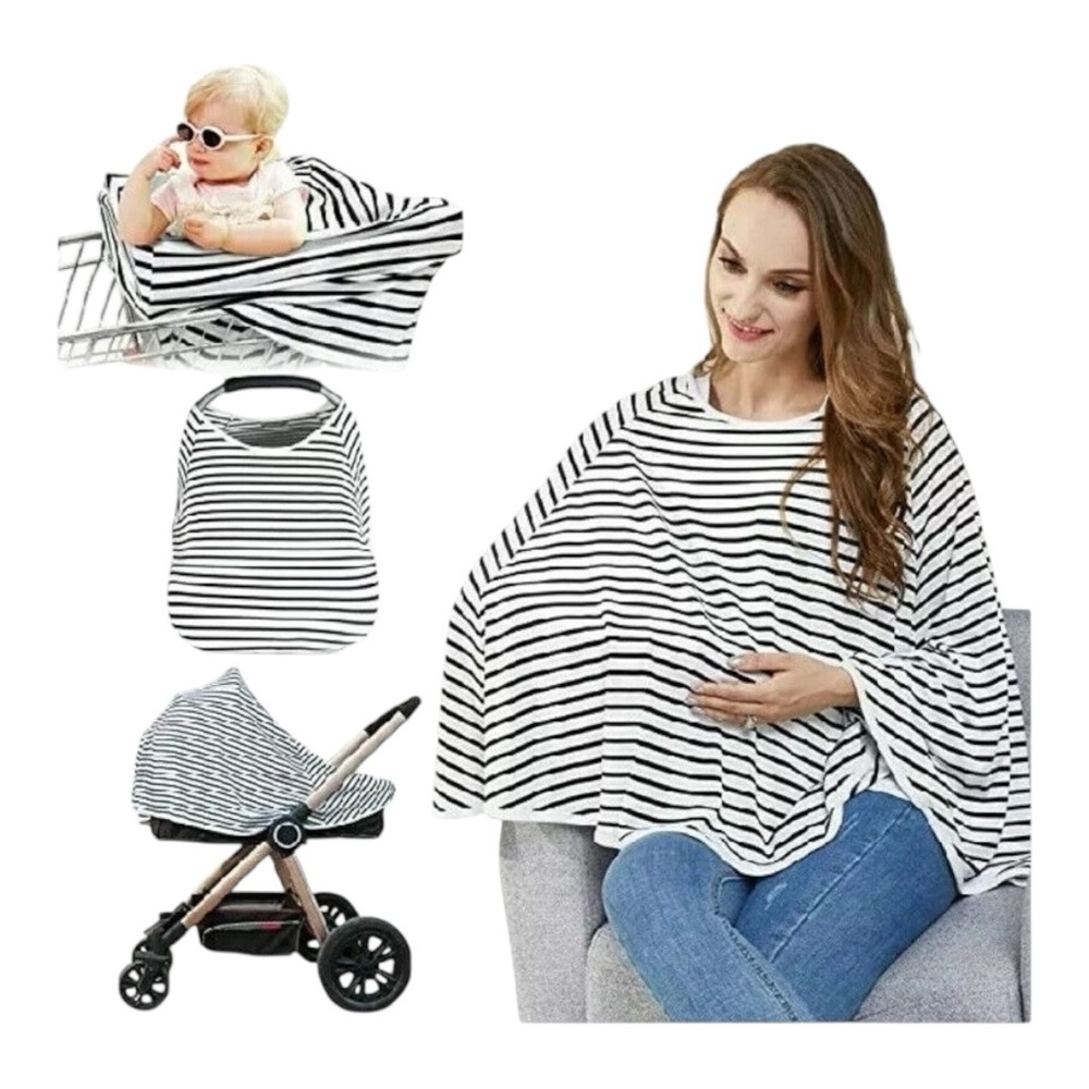 Kefee Kol Nursing Poncho Cover Up‎ Black White Stripes